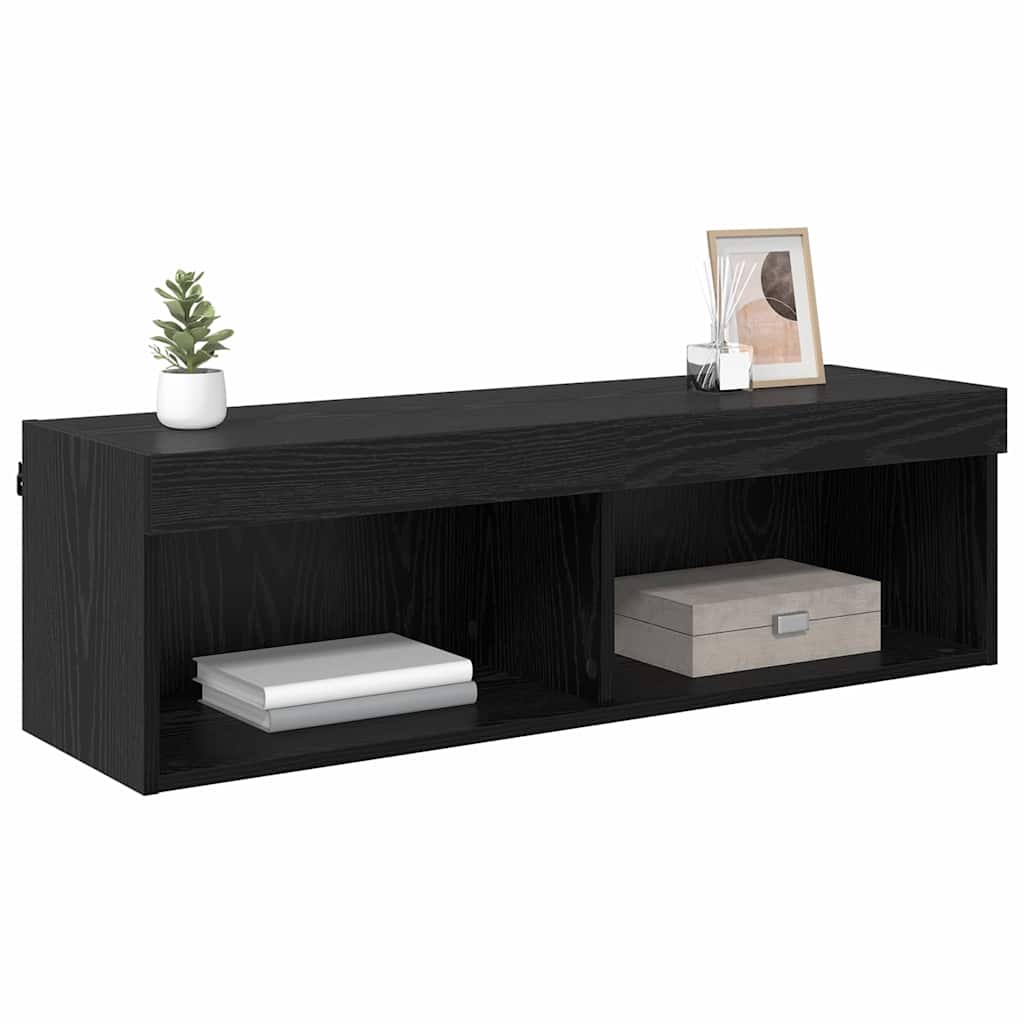 Mobile TV da parete con LED Rovere Nero 100 x 30 x 30 cm