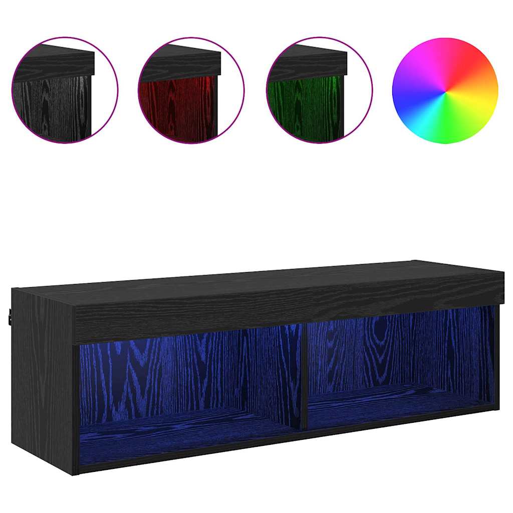 Mobile TV da parete con LED Rovere Nero 100 x 30 x 30 cm