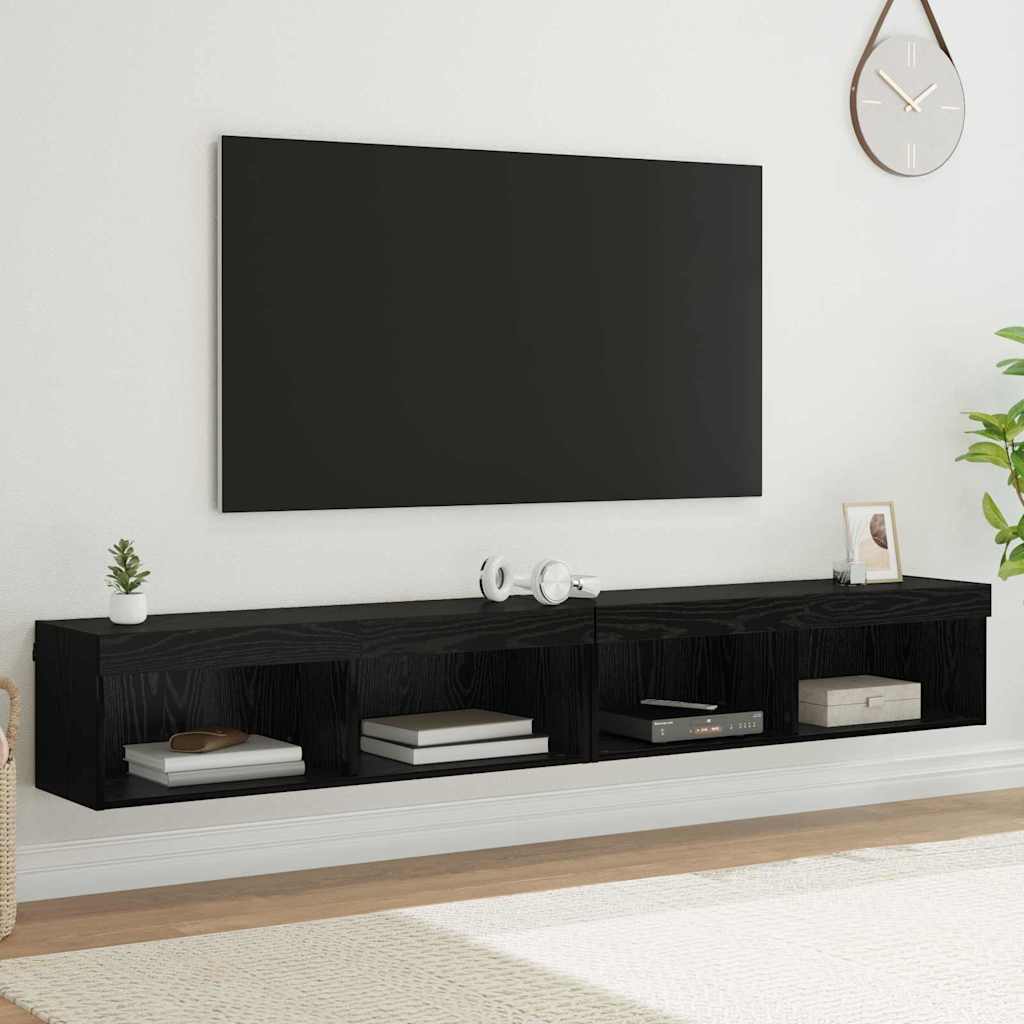 Set mobile TV con LED 2 pcs Rovere Nero 100 x 30 x 30 cm