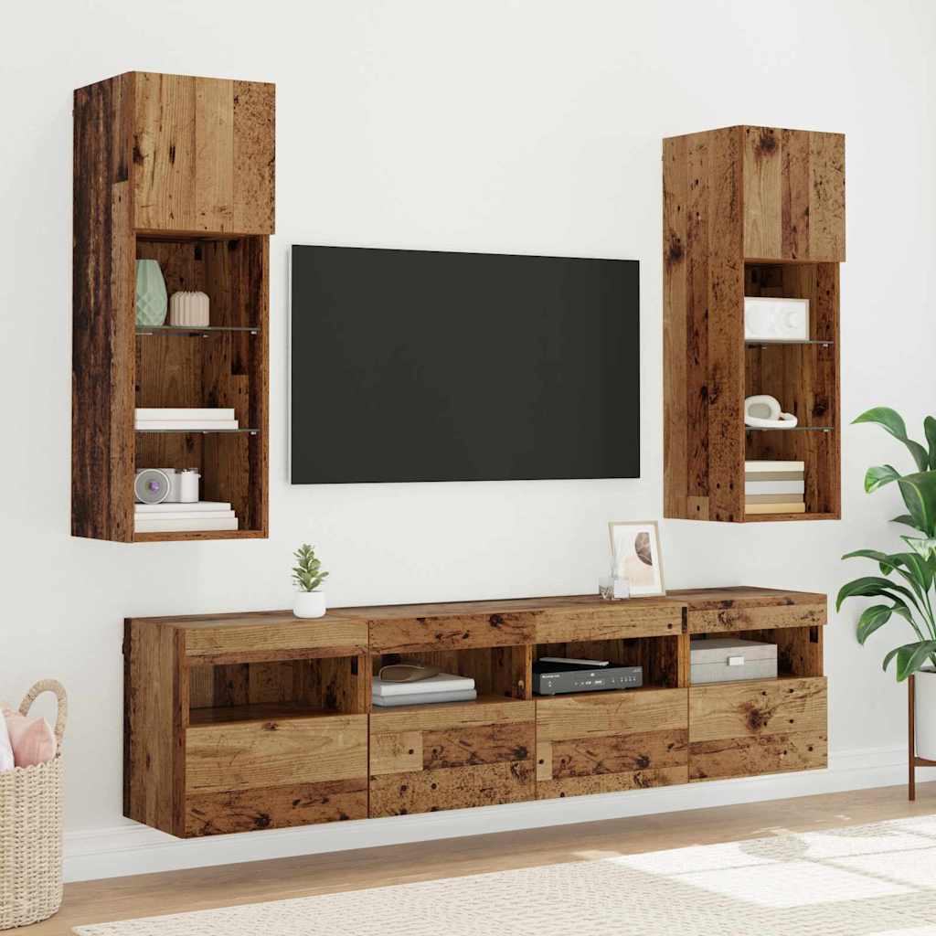 Mobile TV da parete con LED Legno vecchio 40 x 30 x 40 cm