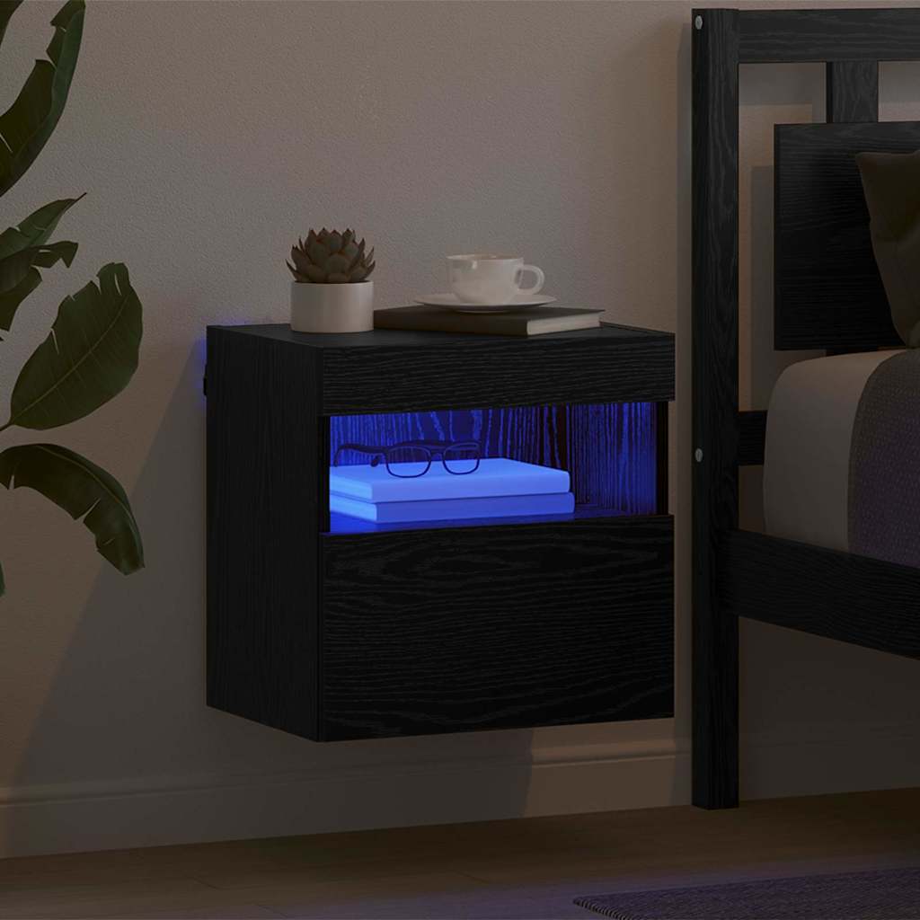 Mobile TV da parete con LED Rovere Nero 40 x 30 x 40 cm