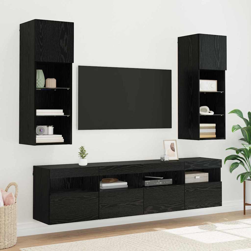 Mobile TV da parete con LED Rovere Nero 40 x 30 x 40 cm
