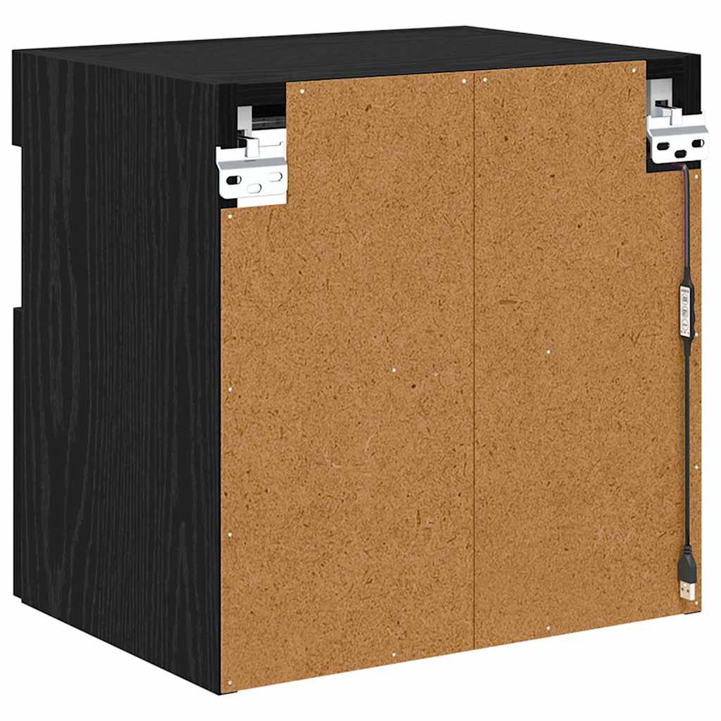 Mobile TV da parete con LED Rovere Nero 40 x 30 x 40 cm
