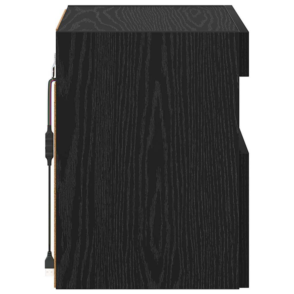 Mobile TV da parete con LED Rovere Nero 40 x 30 x 40 cm