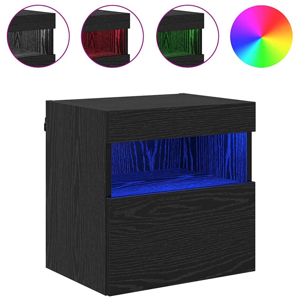 Mobile TV da parete con LED Rovere Nero 40 x 30 x 40 cm