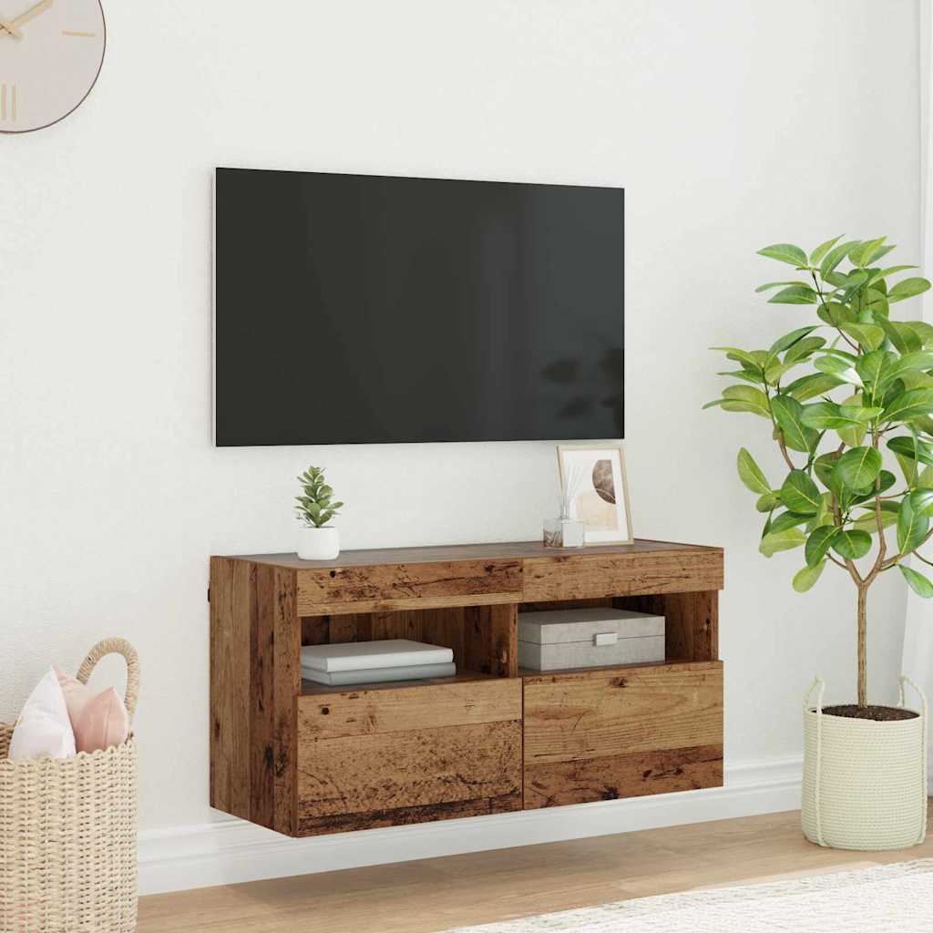 Mobile TV da parete con LED Legno vecchio 80 x 30 x 40 cm