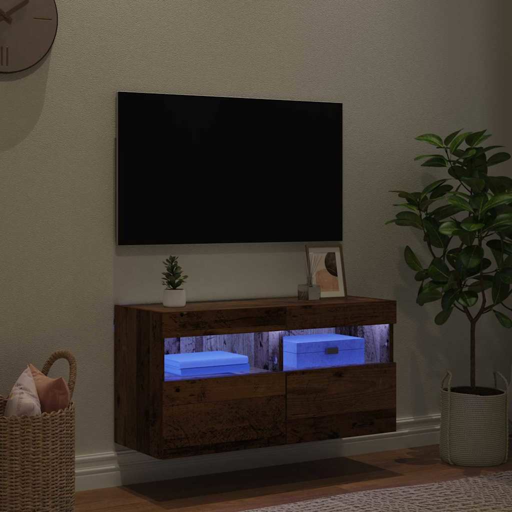 Mobile TV da parete con LED Legno vecchio 80 x 30 x 40 cm