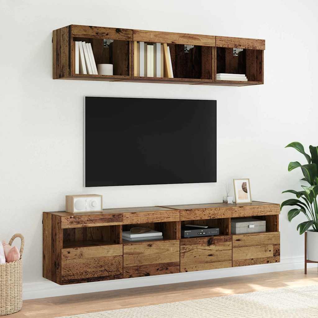 Mobile TV da parete con LED Legno vecchio 80 x 30 x 40 cm
