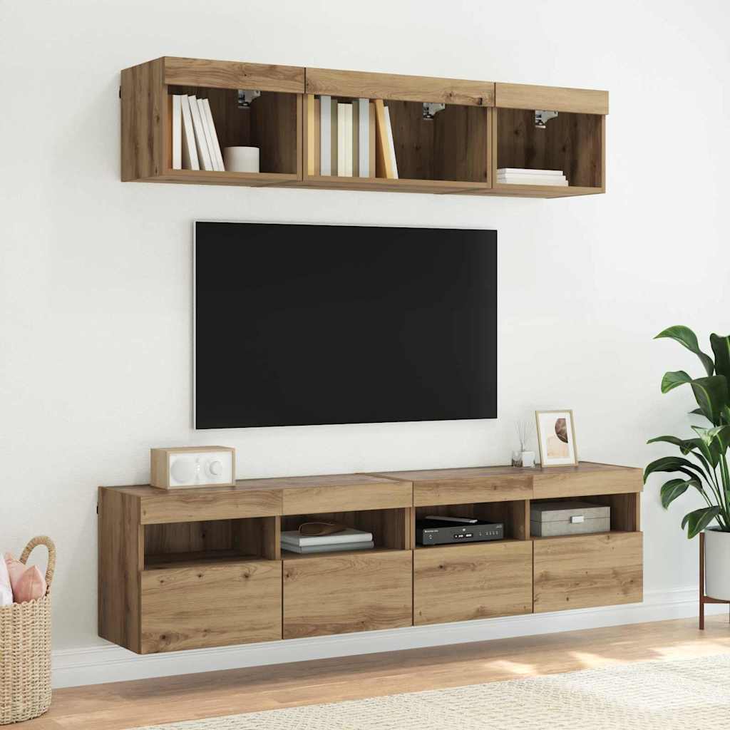 Mobile TV da parete con LED Rovere artigianale 80 x 30 x 40 cm