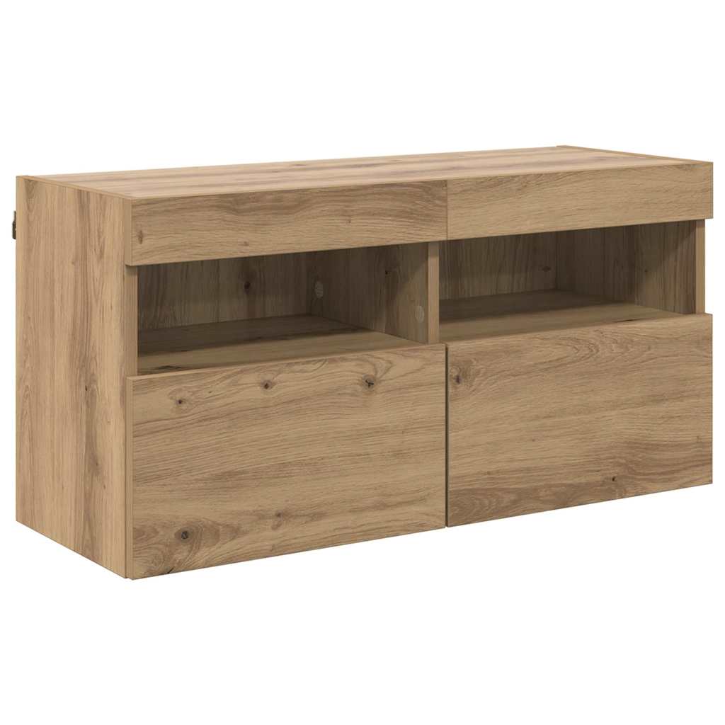 Mobile TV da parete con LED Rovere artigianale 80 x 30 x 40 cm
