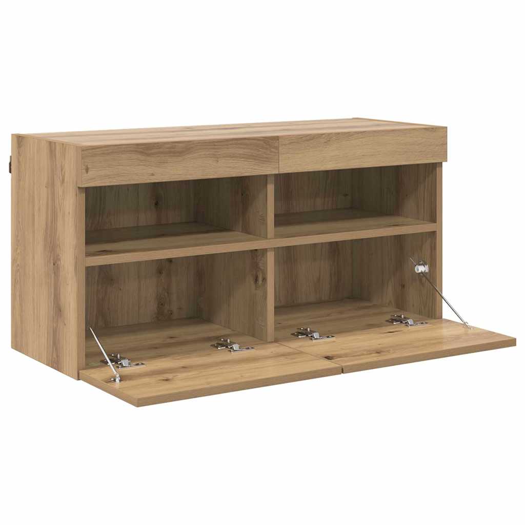 Mobile TV da parete con LED Rovere artigianale 80 x 30 x 40 cm