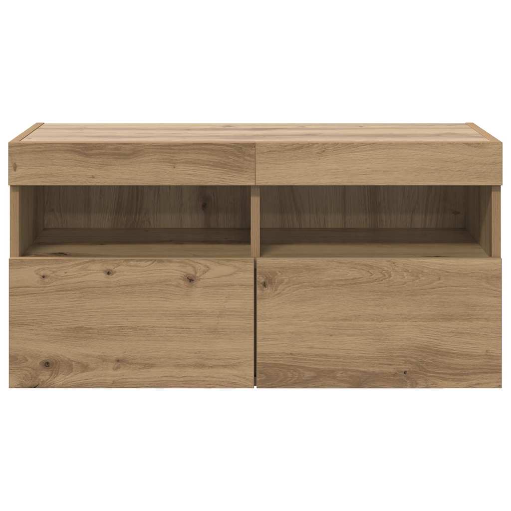 Mobile TV da parete con LED Rovere artigianale 80 x 30 x 40 cm