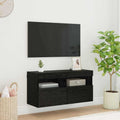 Mobile TV da parete con LED Rovere Nero 80 x 30 x 40 cm
