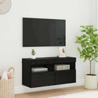 Mobile TV da parete con LED Rovere Nero 80 x 30 x 40 cm