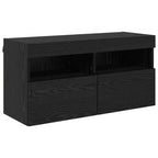 Mobile TV da parete con LED Rovere Nero 80 x 30 x 40 cm