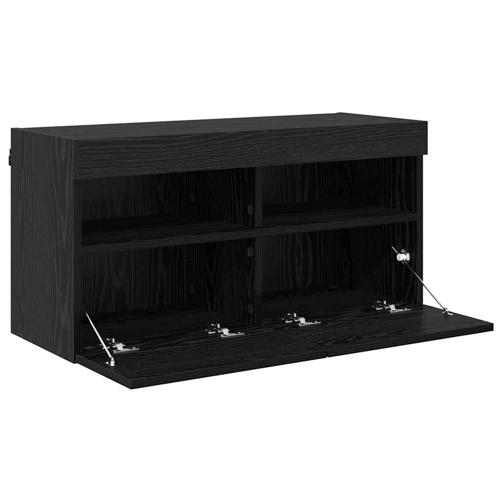 Mobile TV da parete con LED Rovere Nero 80 x 30 x 40 cm