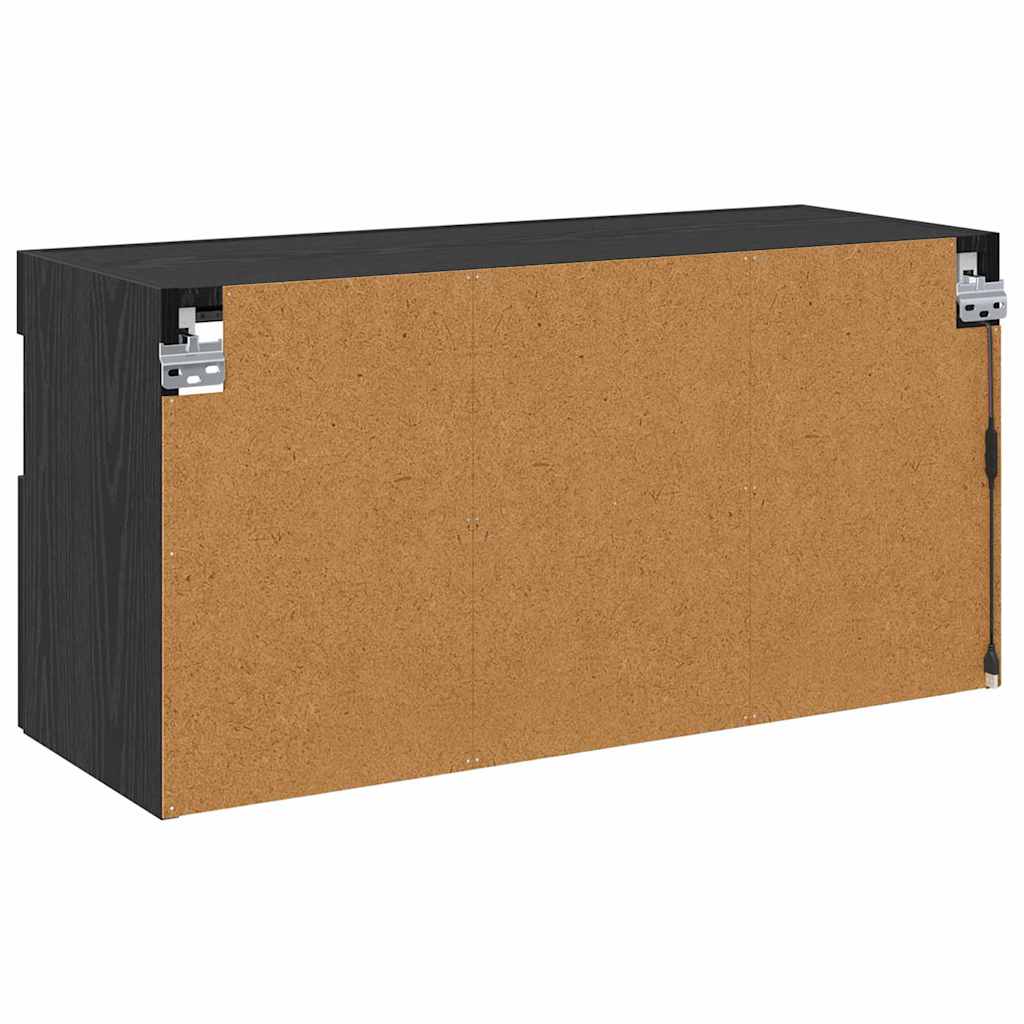 Mobile TV da parete con LED Rovere Nero 80 x 30 x 40 cm