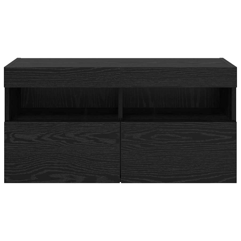 Mobile TV da parete con LED Rovere Nero 80 x 30 x 40 cm