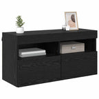 Mobile TV da parete con LED Rovere Nero 80 x 30 x 40 cm