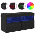 Mobile TV da parete con LED Rovere Nero 80 x 30 x 40 cm