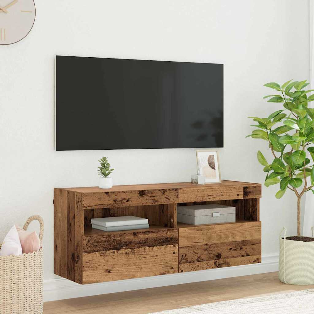 Mobile TV da parete con LED Legno vecchio 100 x 30 x 40 cm