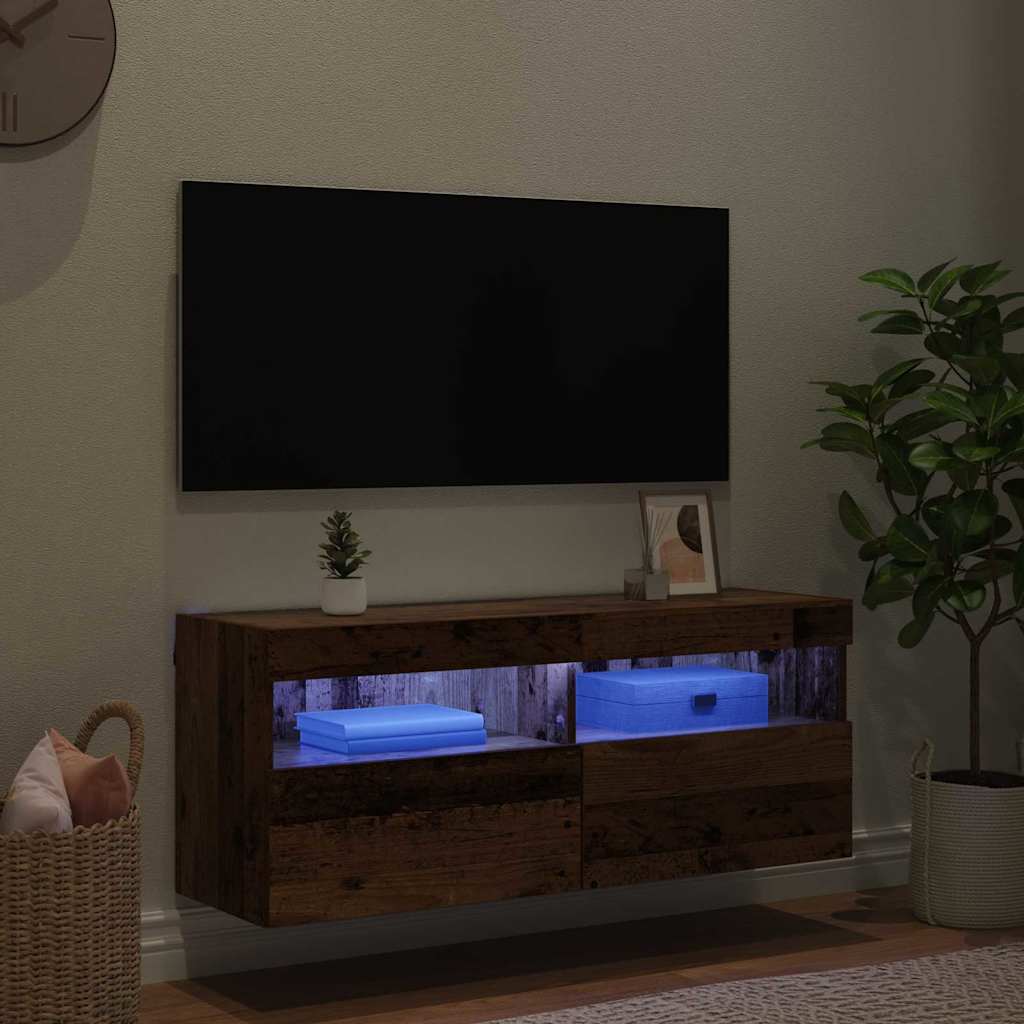 Mobile TV da parete con LED Legno vecchio 100 x 30 x 40 cm