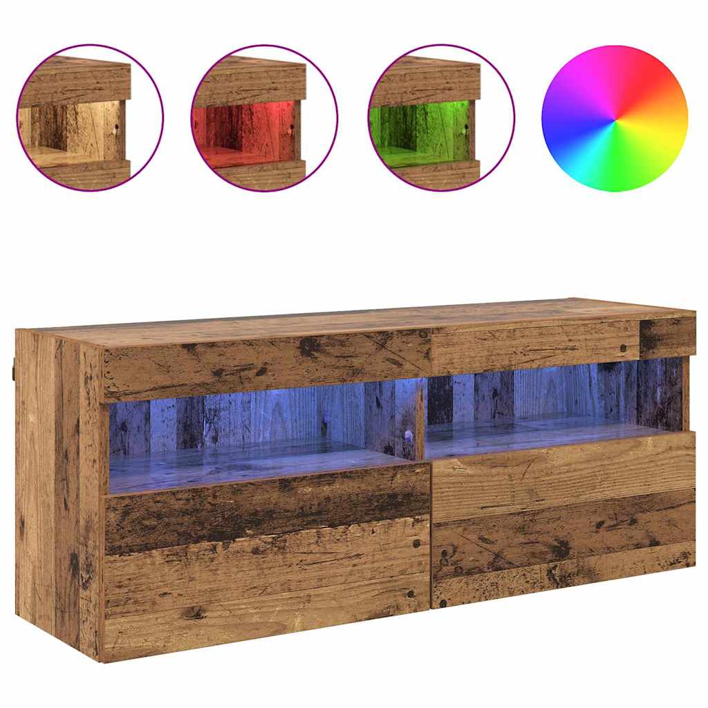 Mobile TV da parete con LED Legno vecchio 100 x 30 x 40 cm