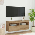 Mobile TV da parete con LED Rovere artigianale 100 x 30 x 40 cm