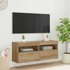 Mobile TV da parete con LED Rovere artigianale 100 x 30 x 40 cm