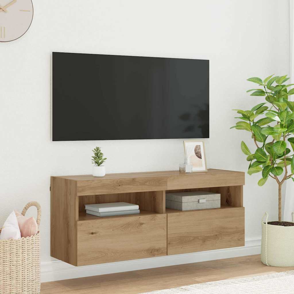 Mobile TV da parete con LED Rovere artigianale 100 x 30 x 40 cm
