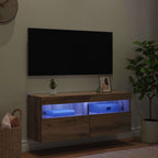 Mobile TV da parete con LED Rovere artigianale 100 x 30 x 40 cm