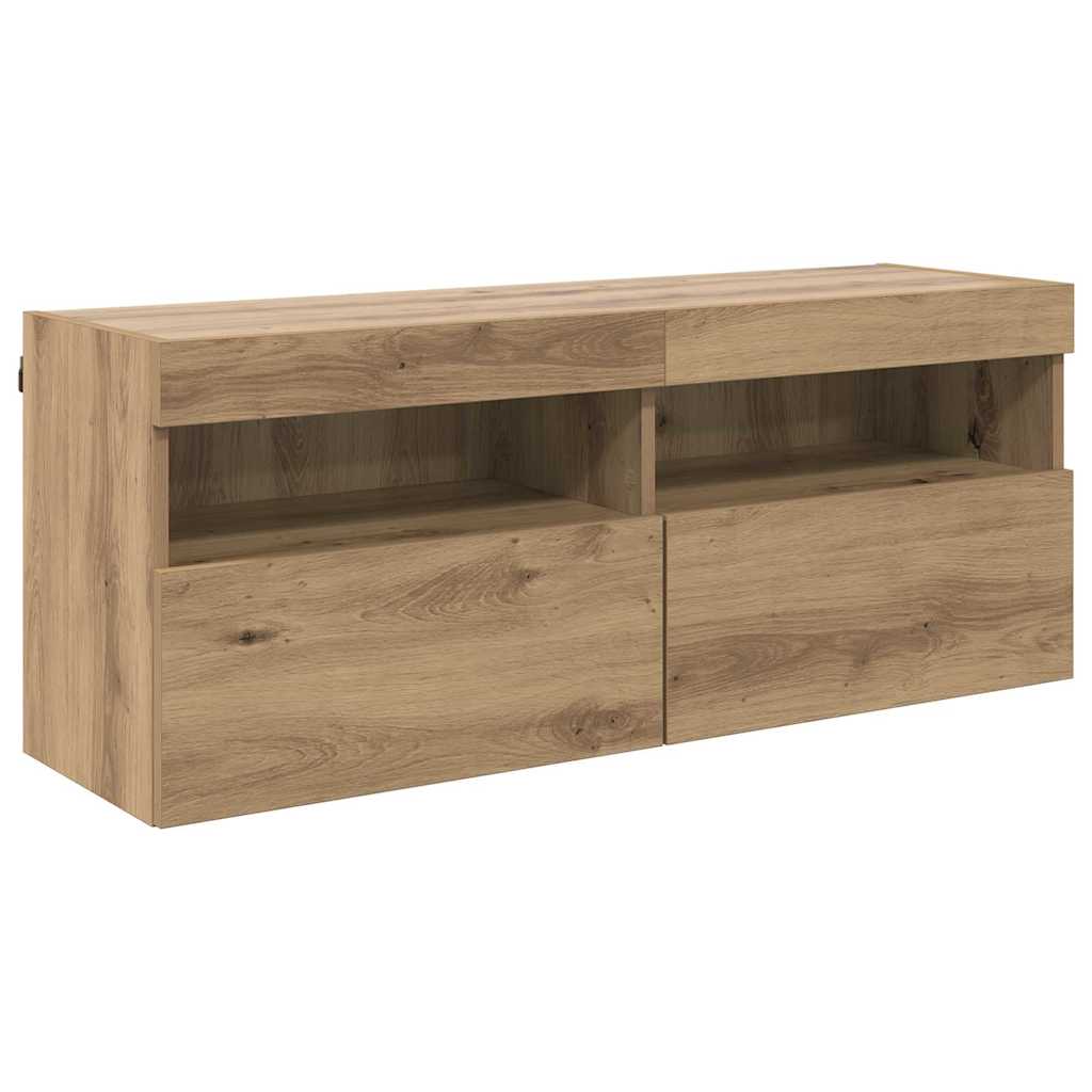Mobile TV da parete con LED Rovere artigianale 100 x 30 x 40 cm