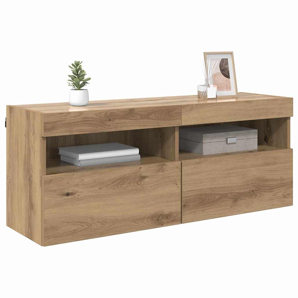 Mobile TV da parete con LED Rovere artigianale 100 x 30 x 40 cm