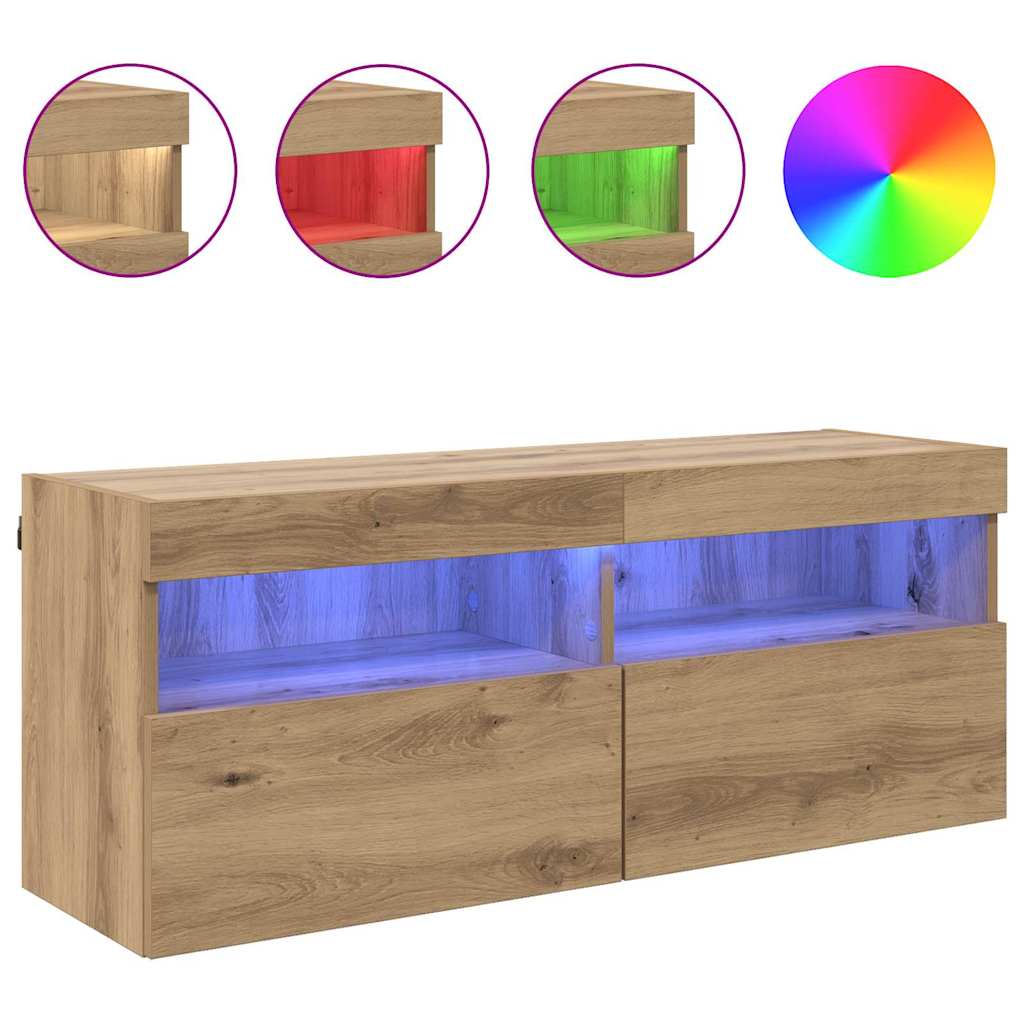 Mobile TV da parete con LED Rovere artigianale 100 x 30 x 40 cm