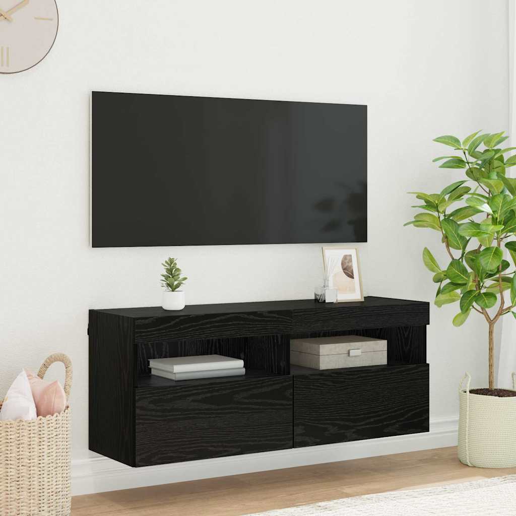 Mobile TV da parete con LED Rovere Nero 100 x 30 x 40 cm