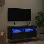 Mobile TV da parete con LED Rovere Nero 100 x 30 x 40 cm