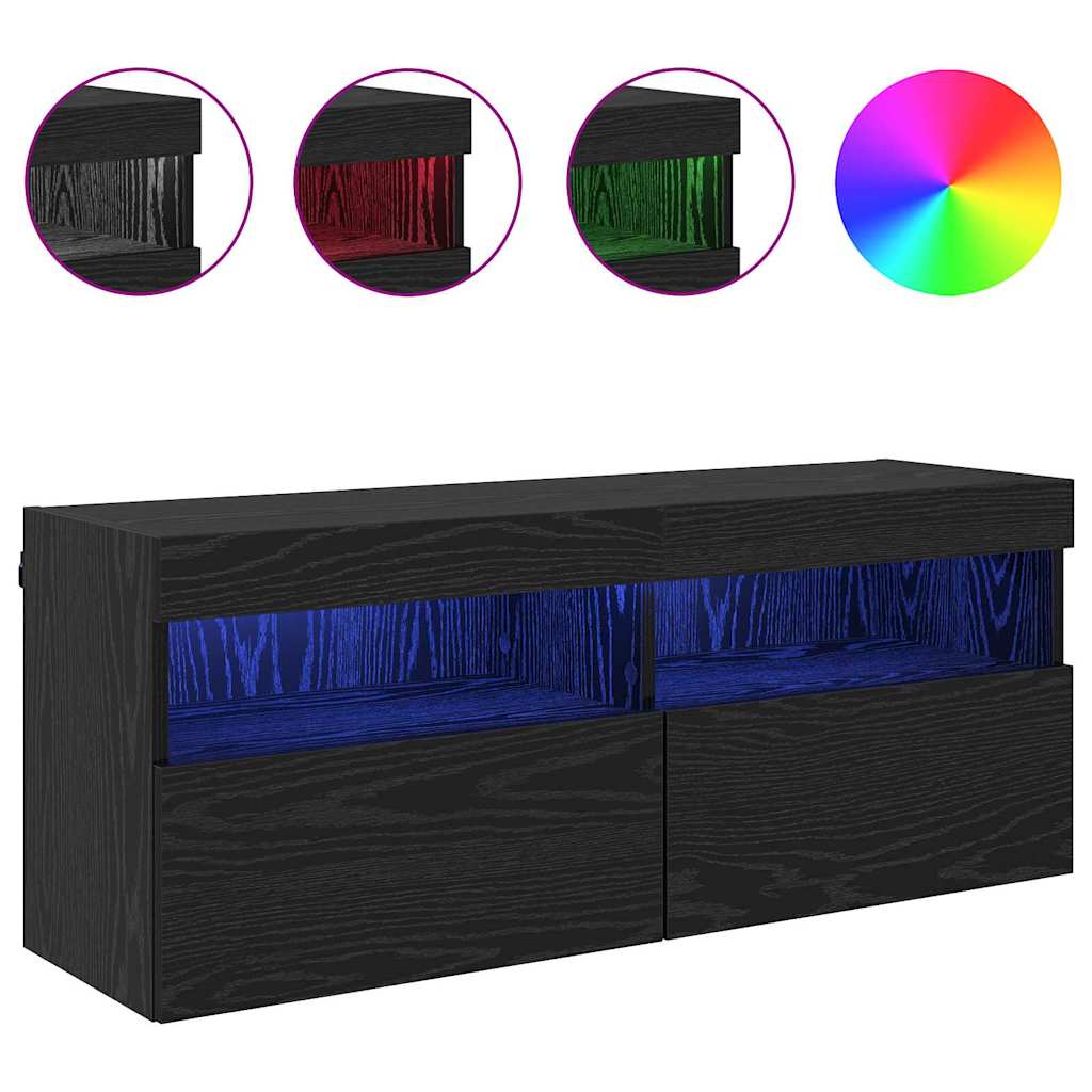 Mobile TV da parete con LED Rovere Nero 100 x 30 x 40 cm
