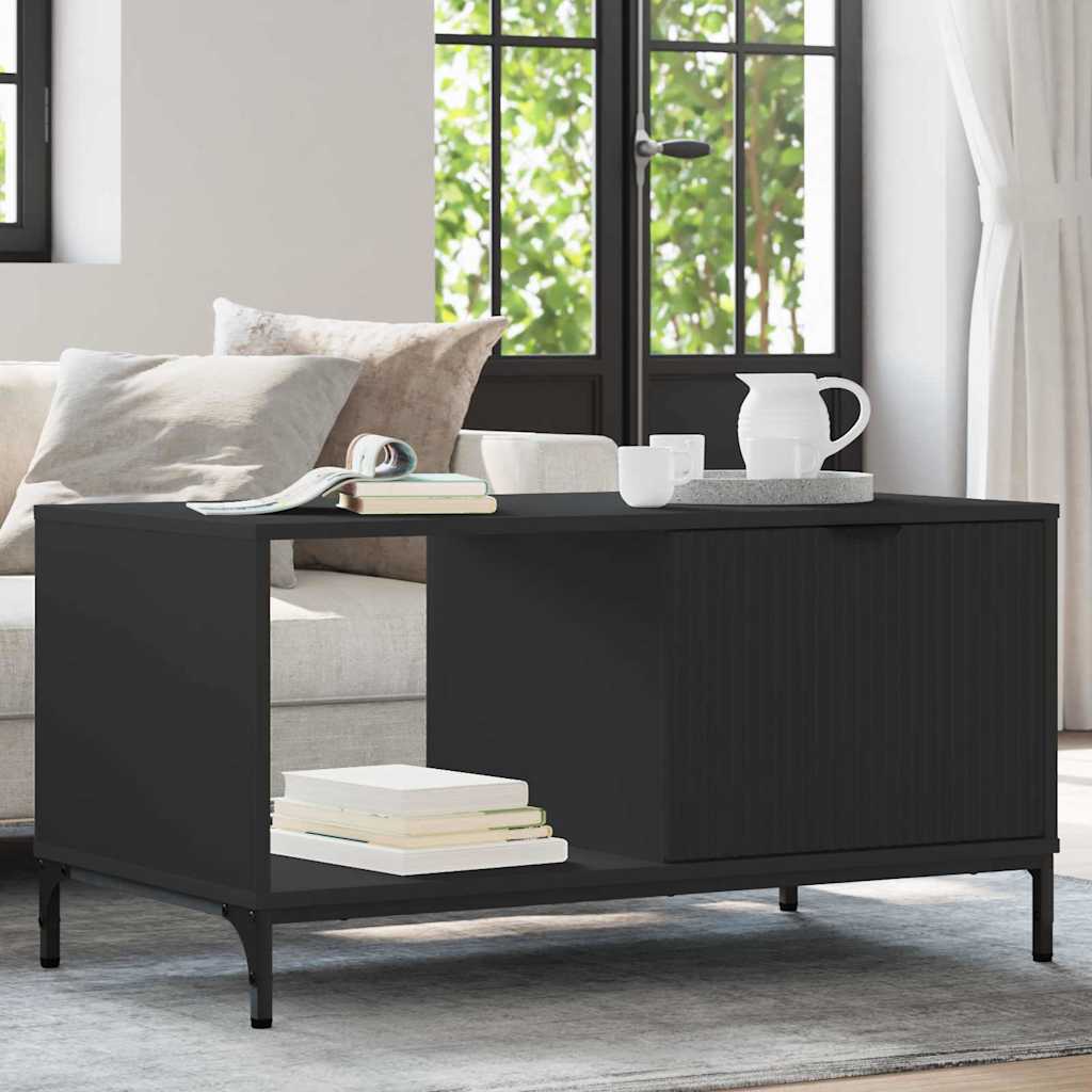 Tavolino da salotto con cassetto Rovere Nero 90 x 49 x 46 cm