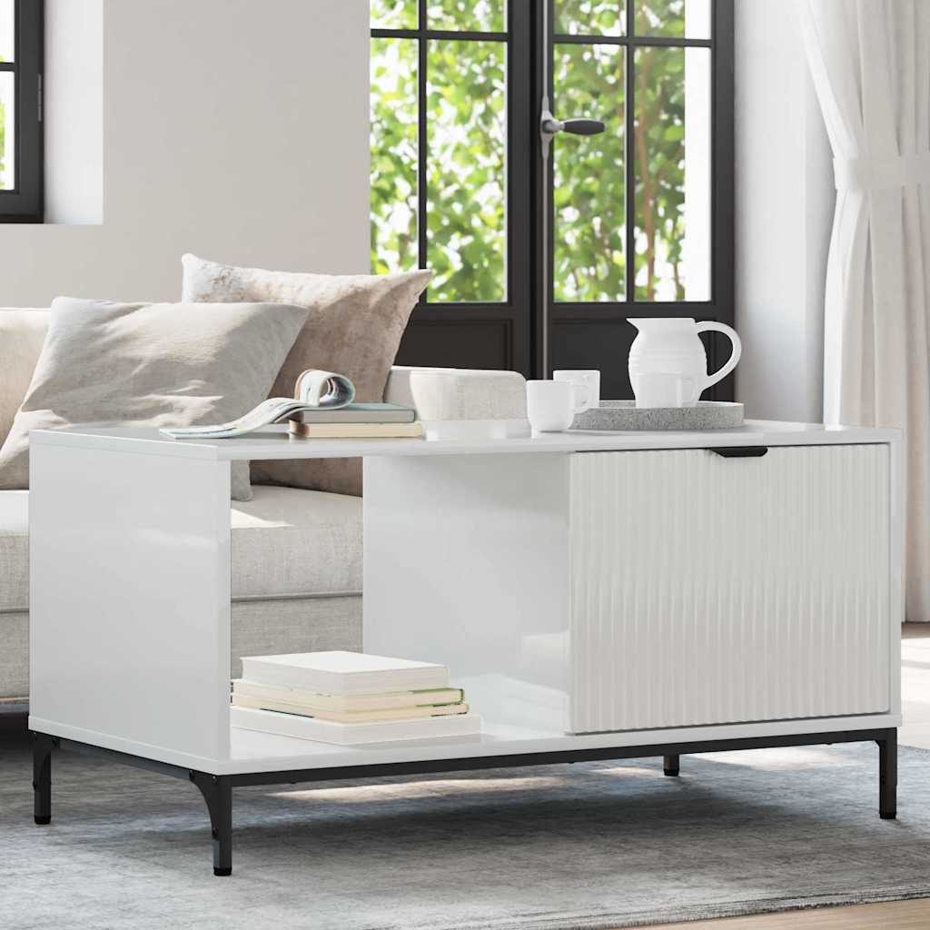 Tavolino da salotto con cassetto Bianco Lucido 90 x 49 x 46 cm