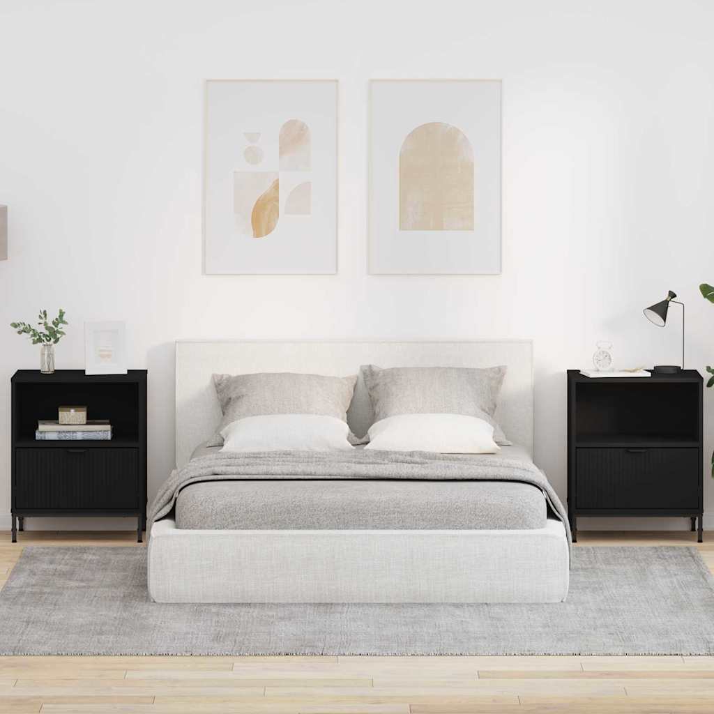 Armadio da Notte 2 pcs Nero 49 x 36 x 61 cm Legno multistrato