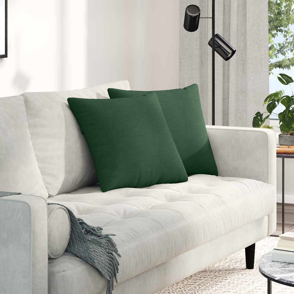 Cuscini da Divano 2 pcs Verde Scuro 45 x 45 cm Tessuto in Cords