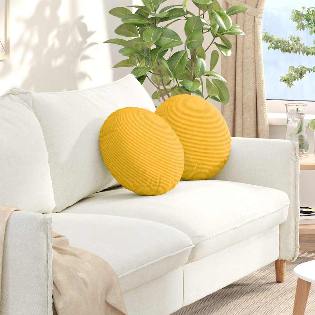 Cuscini per Seduta 2 pcs Giallo Chiaro Ø 40 cm Tessuto in Cords