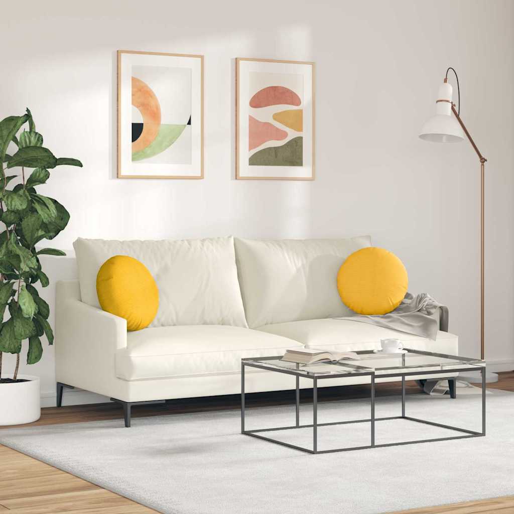 Cuscini per Seduta 2 pcs Giallo Chiaro Ø 40 cm Tessuto in Cords