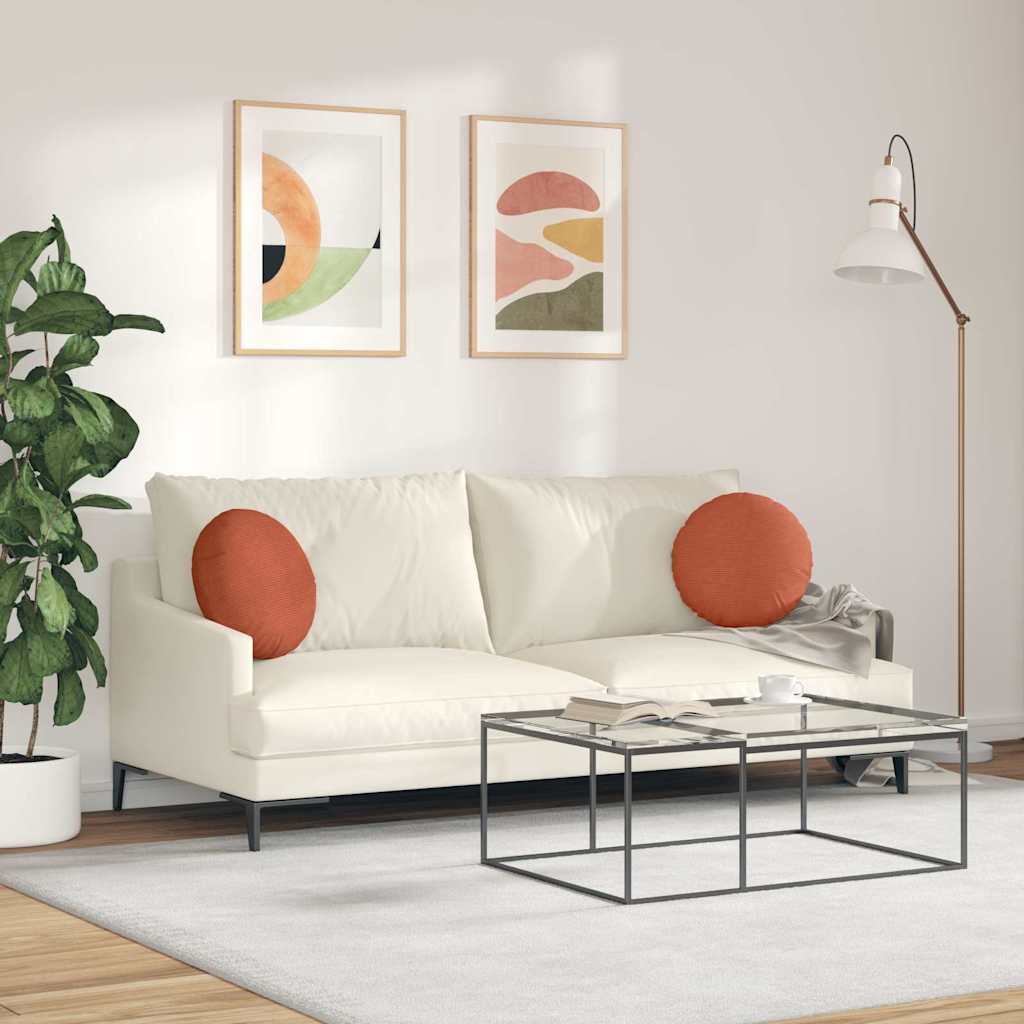 Cuscini per Seduta 2 pcs Rosso Arancio Ø 40 cm Tessuto in Cords