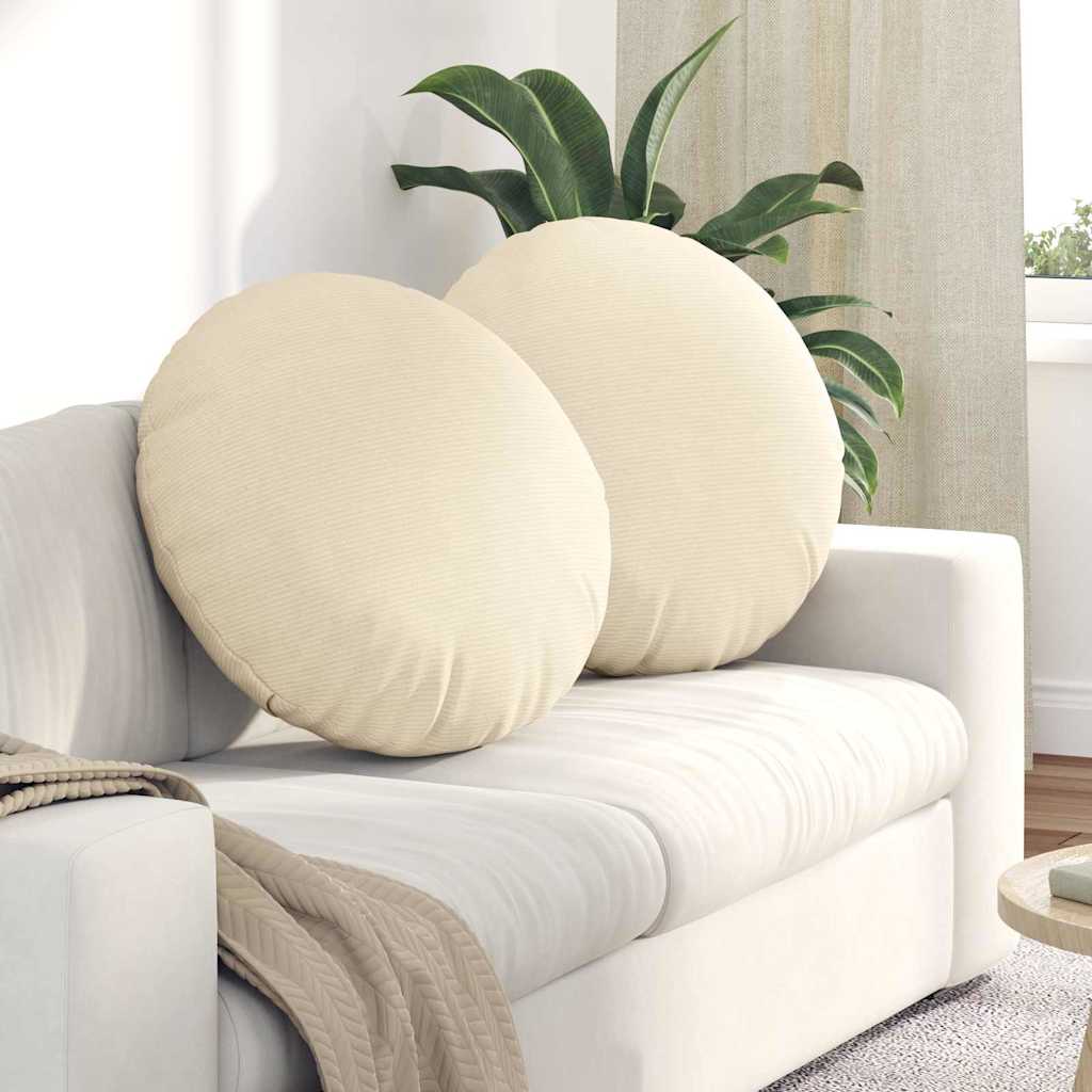 Cuscini per Seduta 2 pcs Crema Ø60 x 21 cm Tessuto in Cords