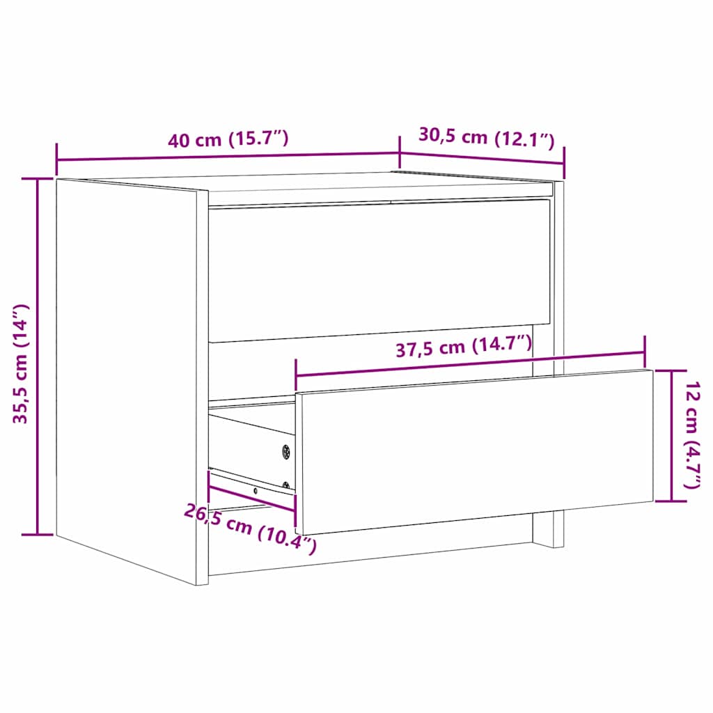 Comodini Marrone cerato 40 x 30.5 x 35.5 cm Legno di pino