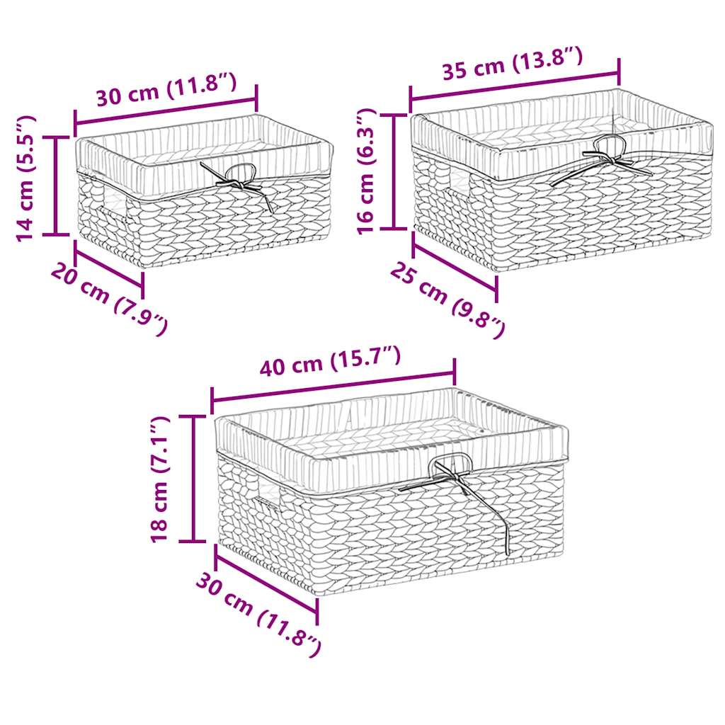Cesti per Stoccaggio 3 pcs Naturale Giacinto d'acqua