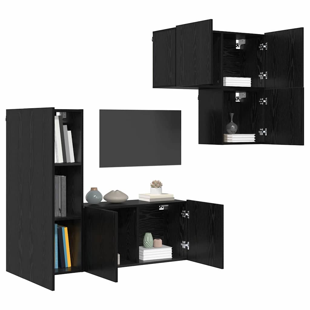 Mobile TV 4 pcs Rovere Nero Legno multistrato