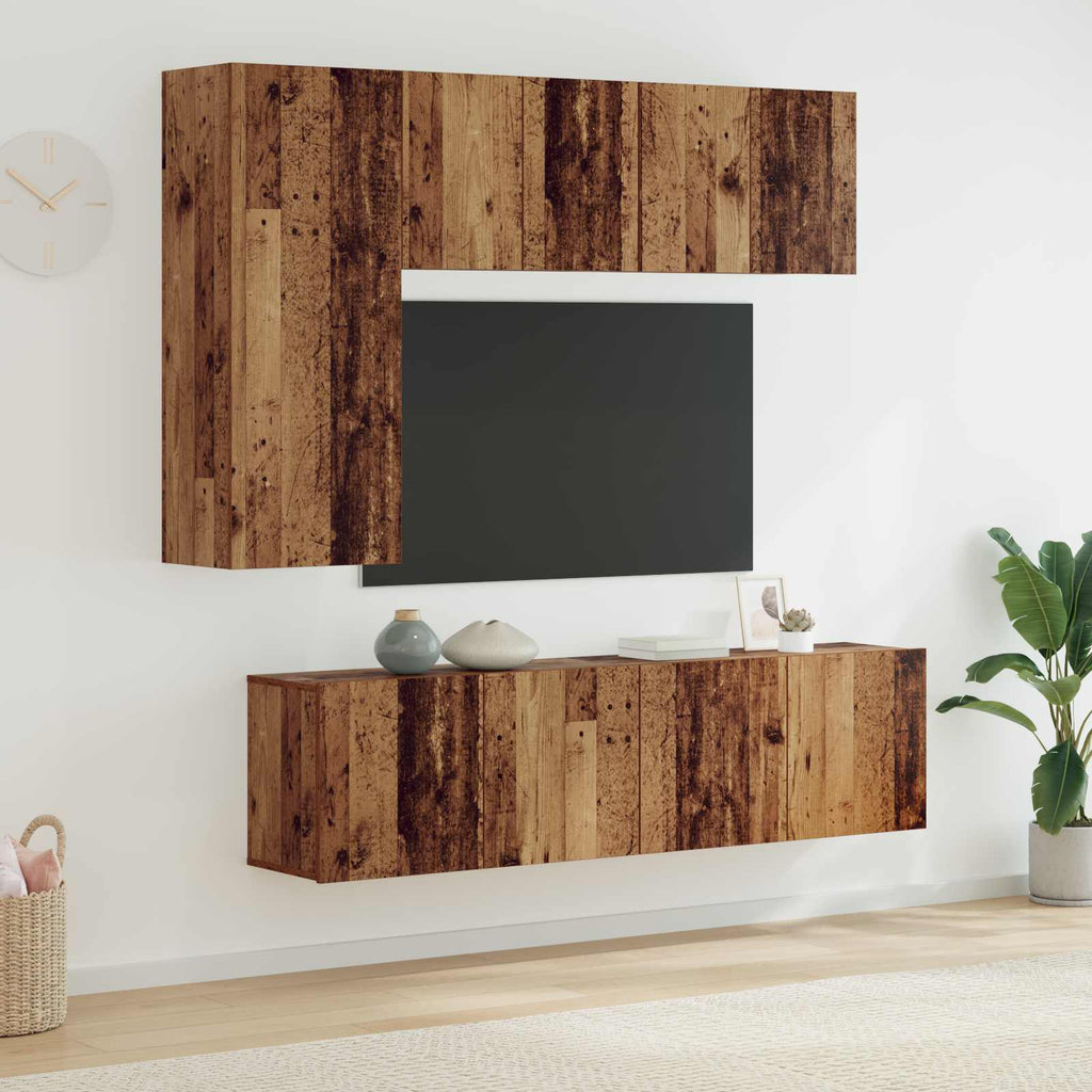 Unità TV da Parete 5 pcs Legno vecchio Legno multistrato