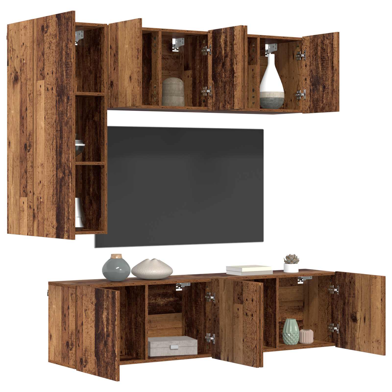Unità TV da Parete 5 pcs Legno vecchio Legno multistrato